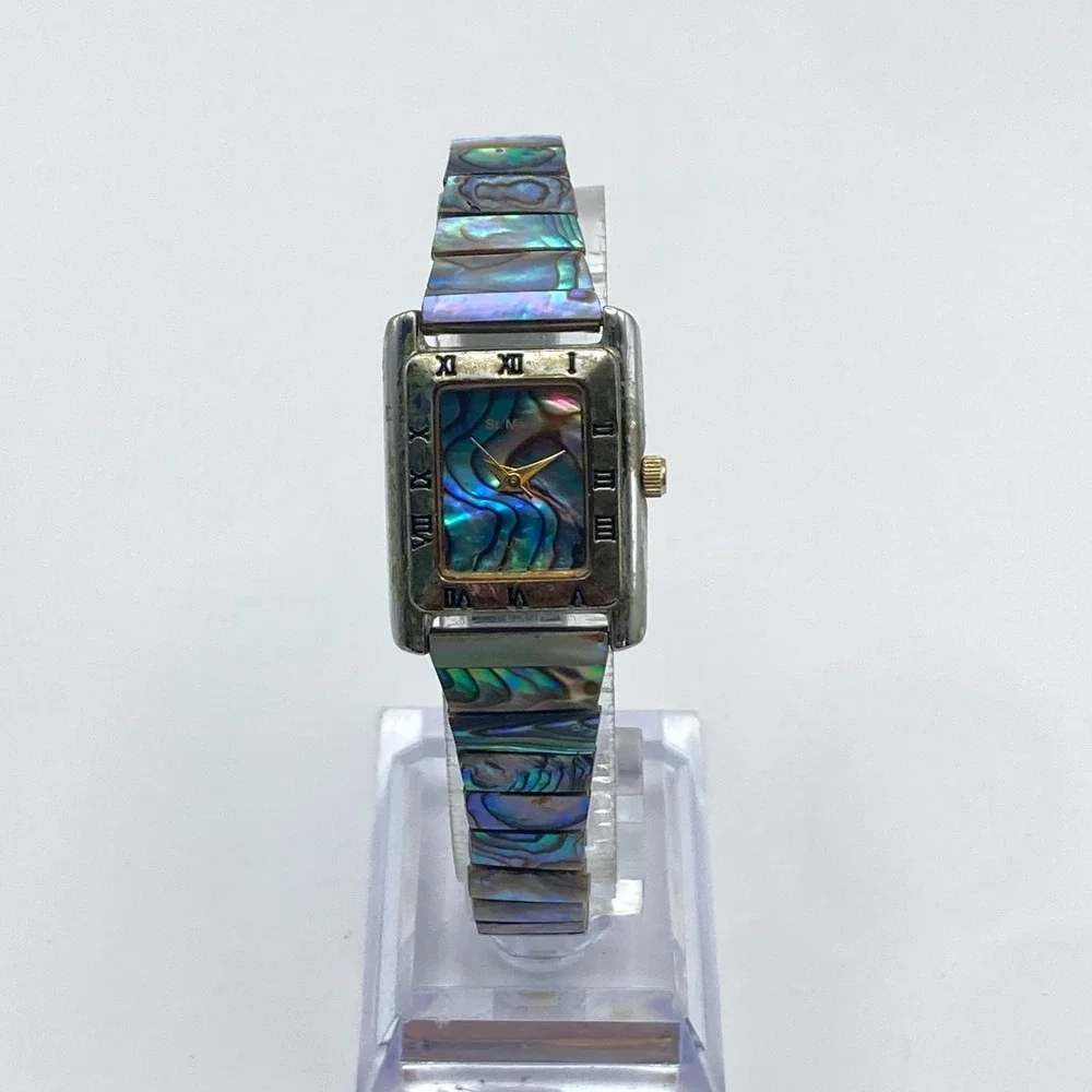 Vintage St. Marin Womens Watch 21mm Abalone Stretch Band Two Tone New Battery 6